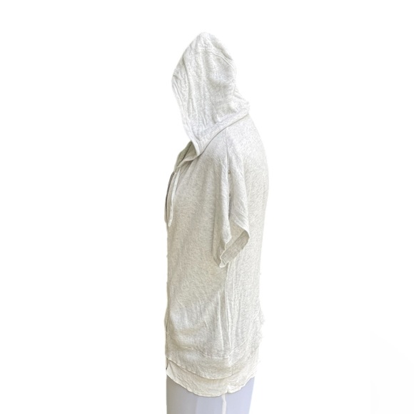 Theory Light Grey Short Sleeve Zippered Hoodie Cardigan Jacket Large L P - Picture 3 of 12